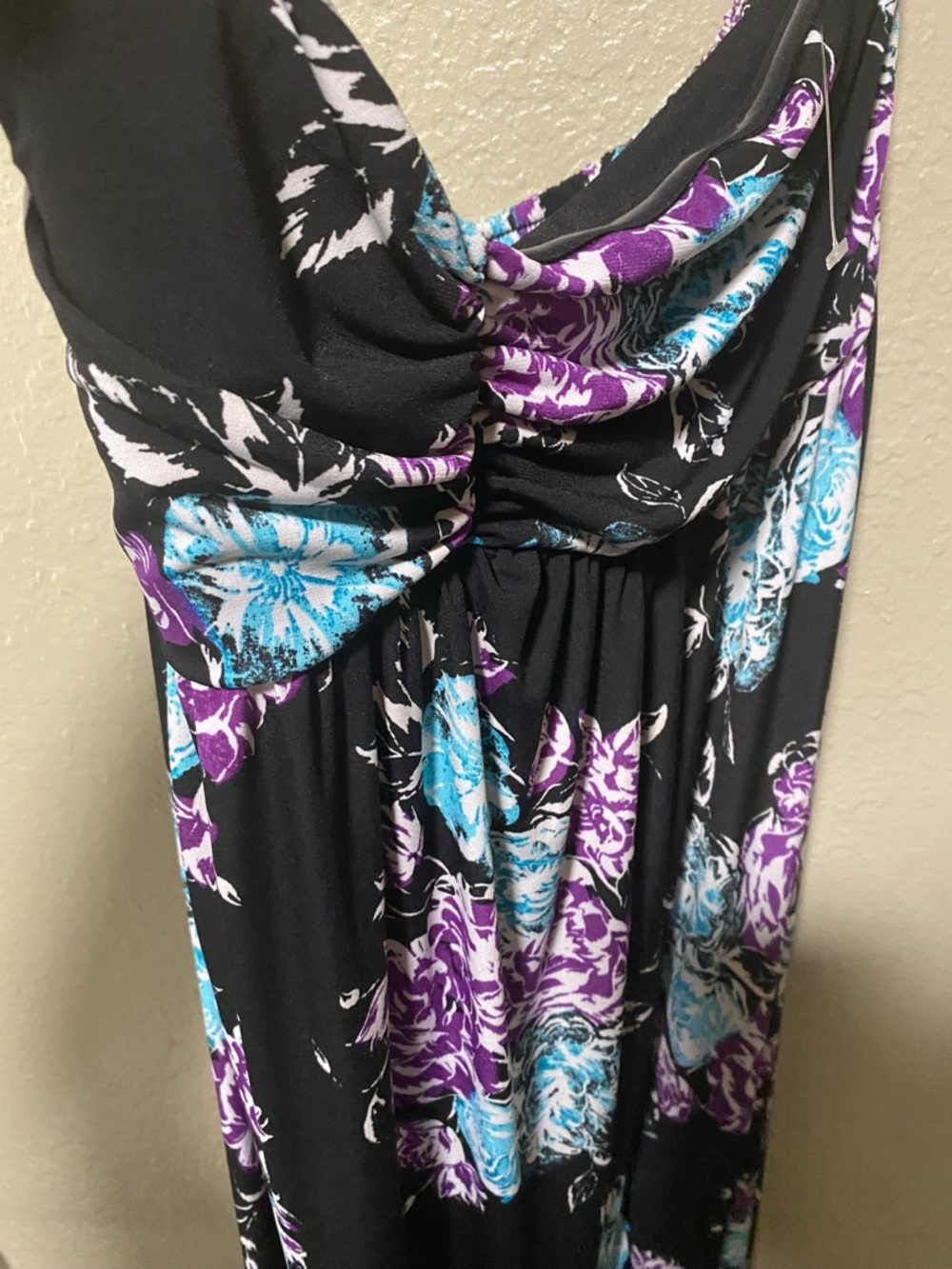 Torrid 2 strapless Black Floral Maxi Dress with Blue & Purple Flowers